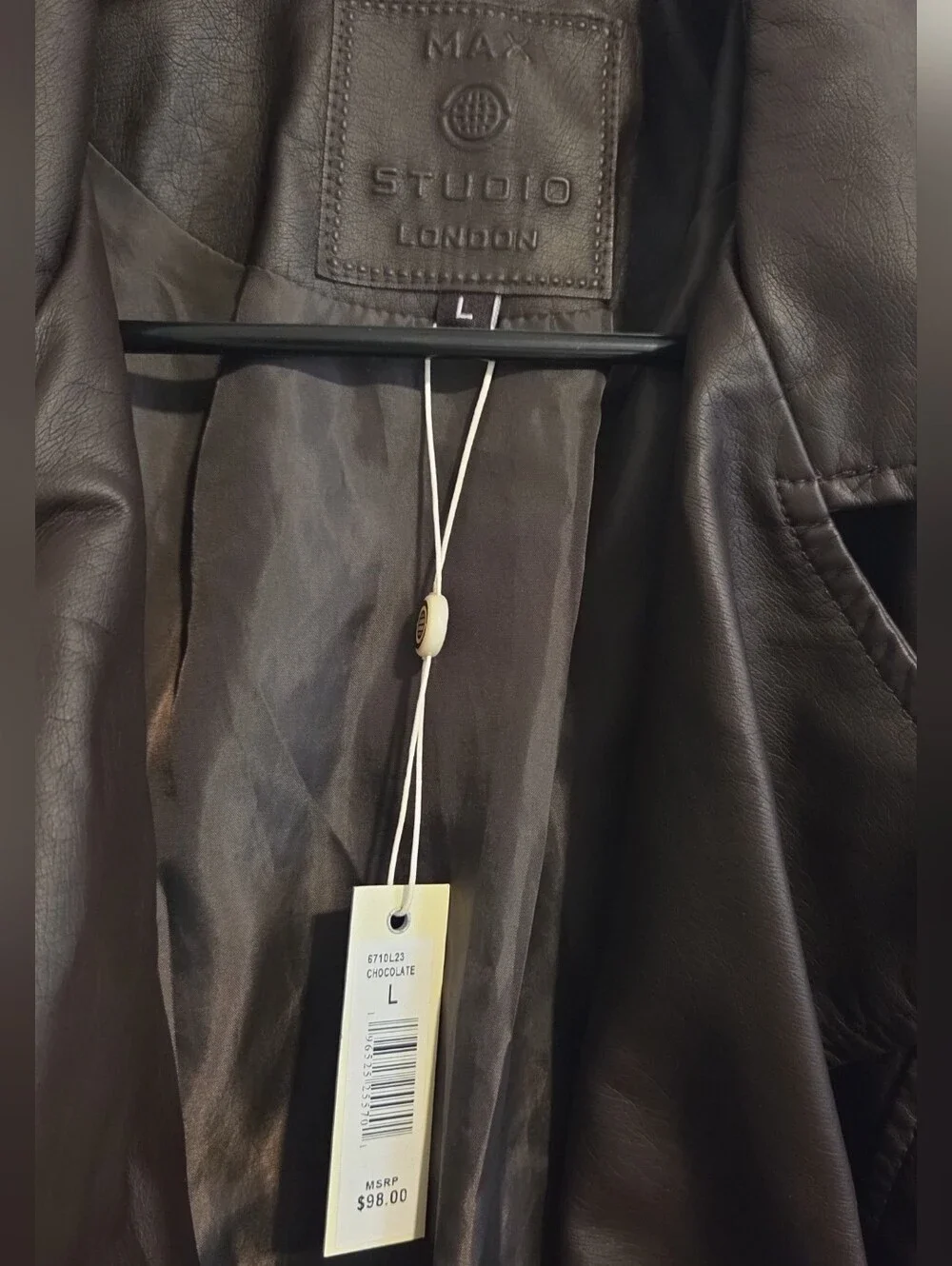 NWT - Max Studio Chocolate Brown Faux Leather Moto Jacket with Zip Details